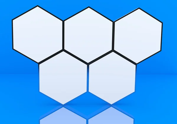 Five blank hexagon box display — Stock Photo, Image