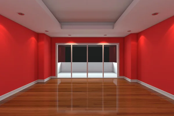 Pusty pokój zdobią czerwone ściany — Zdjęcie stockowe
