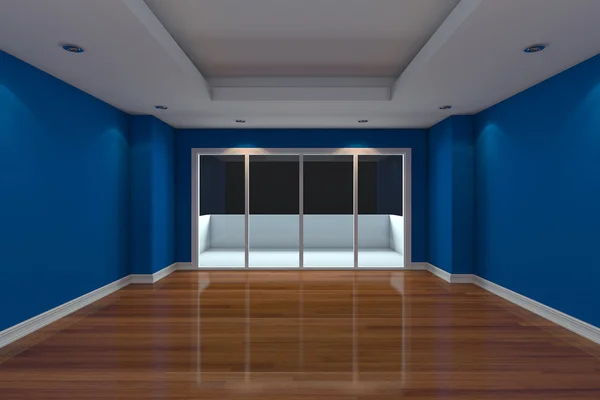 Prázdné místnosti vyzdobeny modrou zeď — Stock fotografie