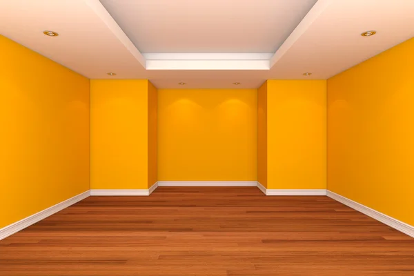 Dom wnętrze renderowania z pustym pokoju zdobią żółty kolor wa — Zdjęcie stockowe