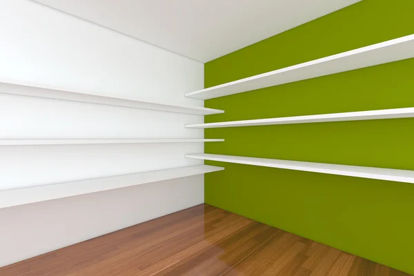 Regale mit leerem grünen Raum — Stockfoto