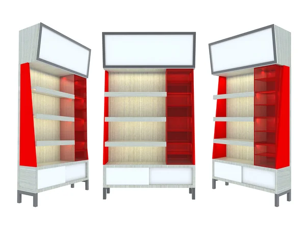 Scaffale in legno vuoto rosso design moderno — Foto Stock