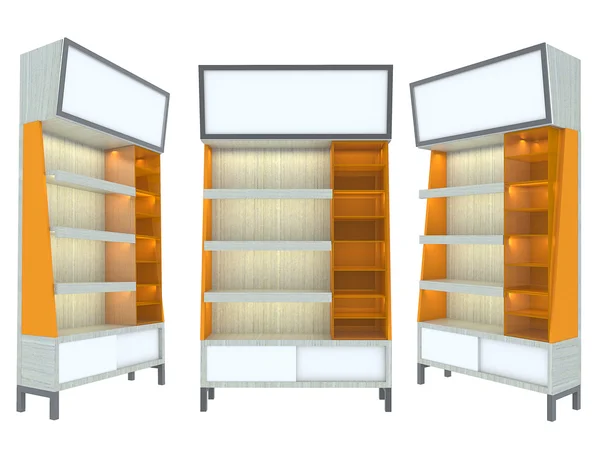 Leeres Holzregal orange modernes Design — Stockfoto