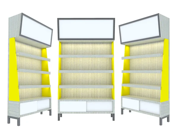 Üres fa polc sárga modern design — Stock Fotó