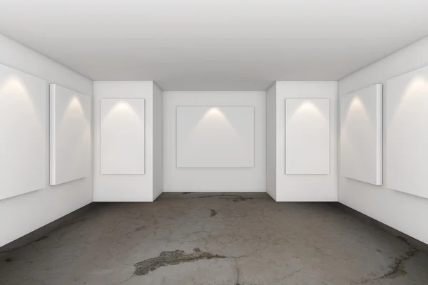 Внутренняя комната галереи с гранжевым бетонным полом — стоковое фото
