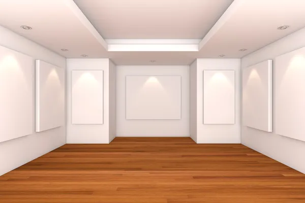 Γκαλερί εσωτερικό άδειο δωμάτιο με ξύλινο πάτωμα — Φωτογραφία Αρχείου