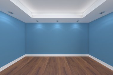 Home interior rendering with empty room blue wall clipart