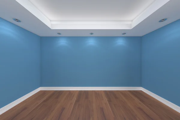 Representación interior del hogar con habitación vacía pared azul —  Fotos de Stock