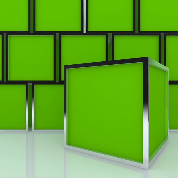 3D caja verde abstracta en blanco pantalla — Foto de Stock