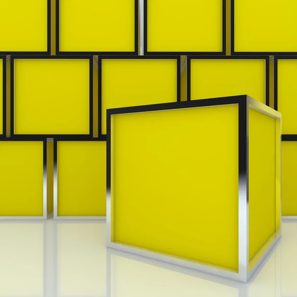 Affichage de boîte jaune abstrait 3D vide — Photo