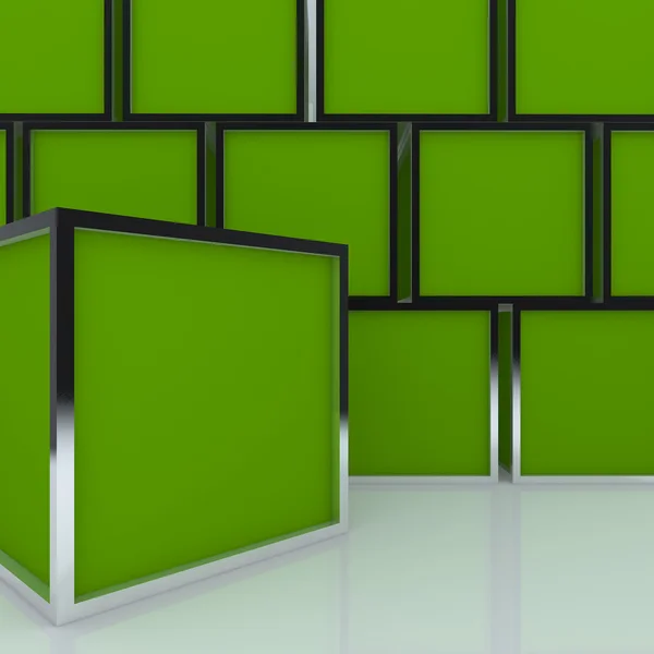 空白の抽象的な緑色のボックスの 3 d ディスプレイ — ストック写真