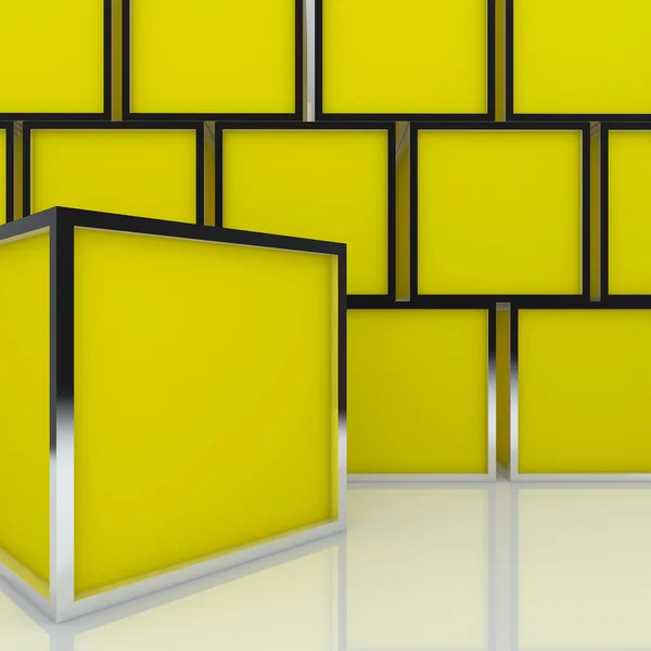 Exibição de caixa amarela abstrata em branco 3D — Fotografia de Stock