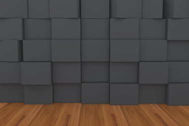 3D Blank Black Box With Wood Floor.