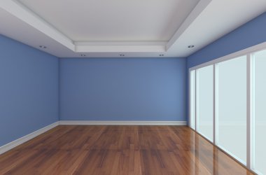 Empty Room decorated blue wall and wood floor clipart