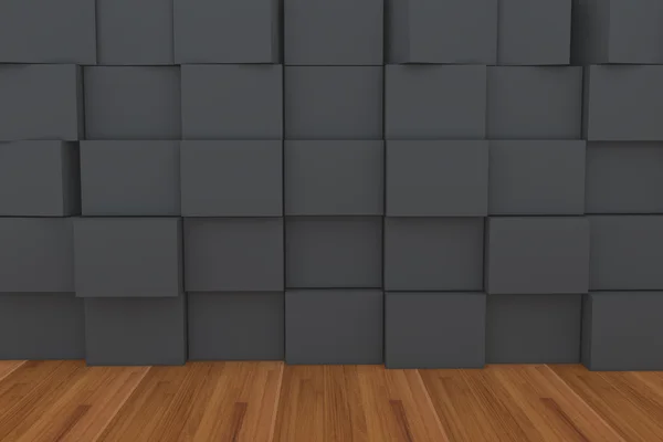 3D puste czarne pudełko z podłogi z drewna. — Zdjęcie stockowe