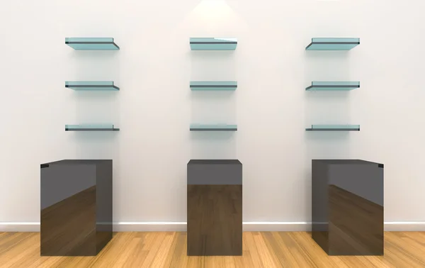 Shelves on white color wall — Stock Photo, Image