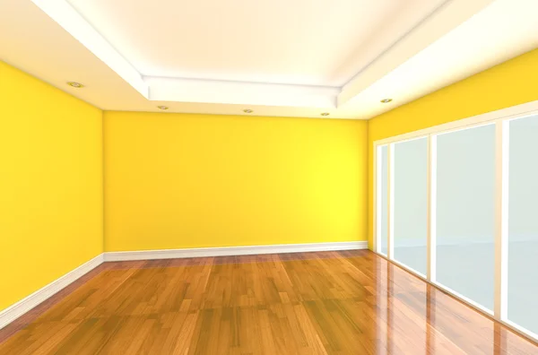 Boş oda sarı duvar dekore edilmiştir. — Stok fotoğraf