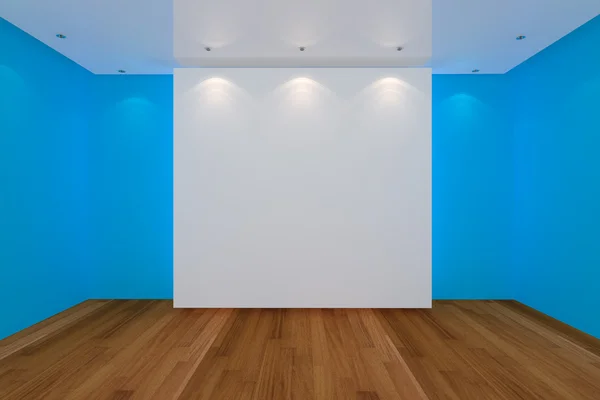 青い空の部屋の壁と木の床 — ストック写真