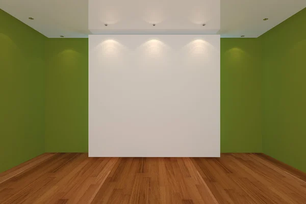 Leerer Raum grüne Wand und Holzboden — Stockfoto