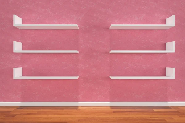 Полки на рожевій стіні — стокове фото