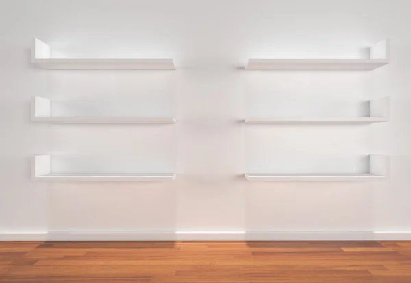 Półki na białej ścianie — Zdjęcie stockowe