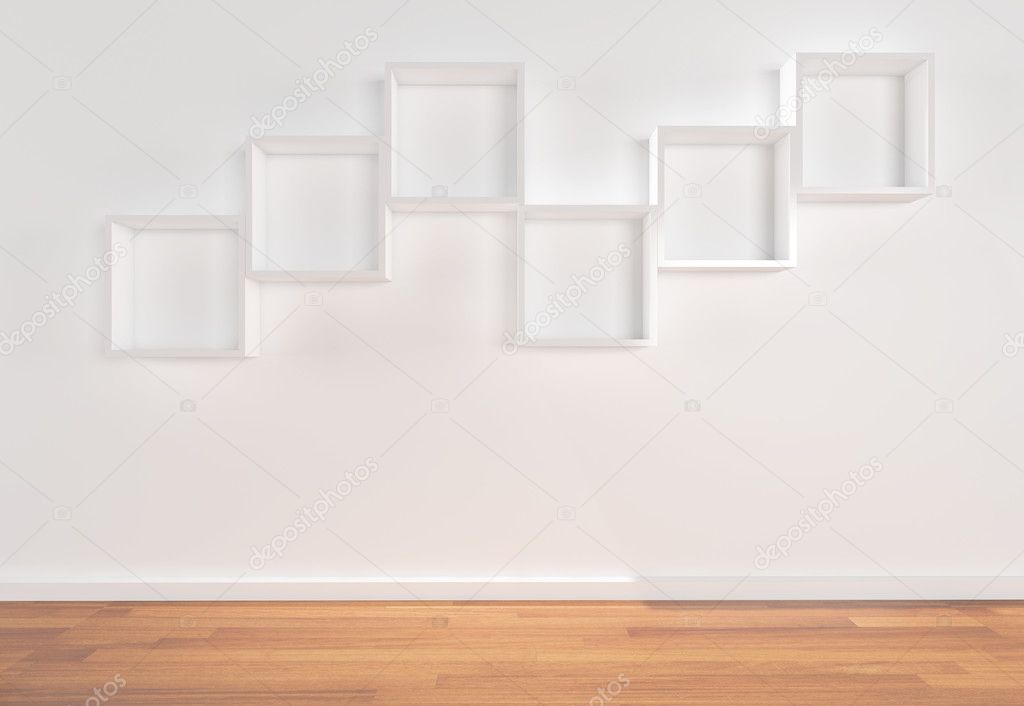 Box Shelves on white wall