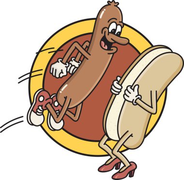 Hot Dog Junps Into Bun clipart
