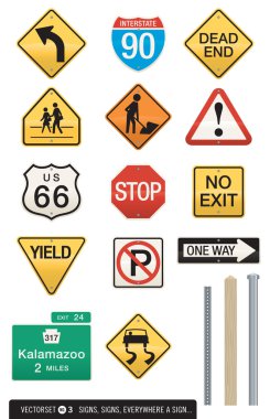 Set of 14 Highway Sign Vectors clipart