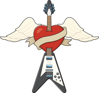 Tattoo-style guitar illustration clipart