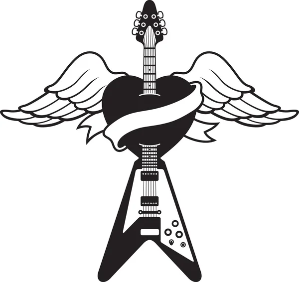 Ilustração de guitarra estilo tatuagem — Vetor de Stock