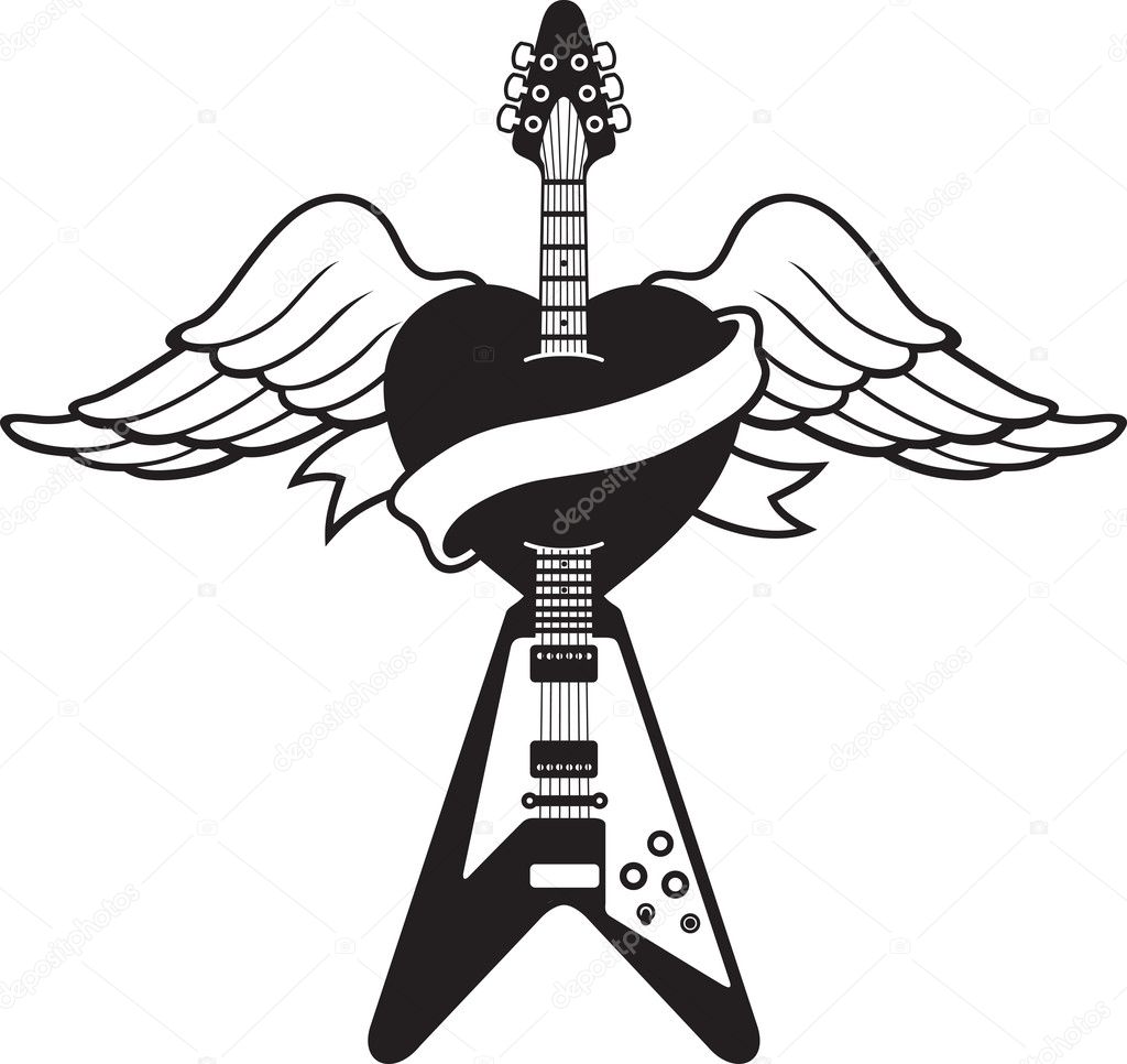 Tattoo-style guitar illustration