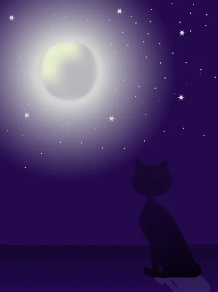 stock vector Cat silhouette at night time
