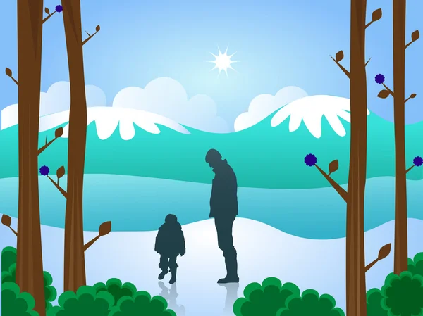 Man and boy in snow — Stock Vector