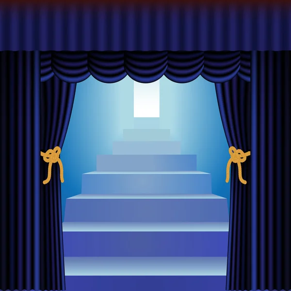 stock vector Blue curtains with staircase