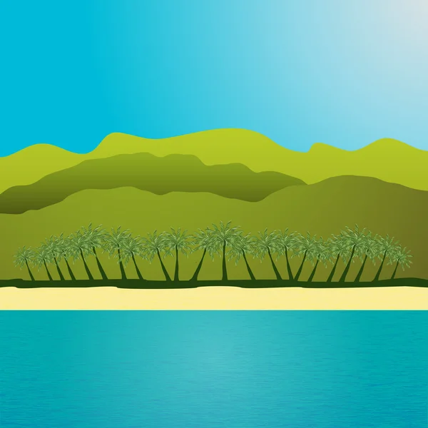 Escena de playa con palmeras — Vector de stock