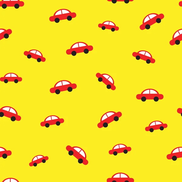 赤い車の黄色の背景のシームレスなパターン — ストックベクタ