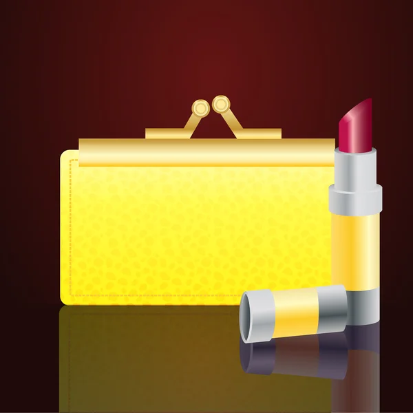 Gouden wallet en lippenstift — Stockvector