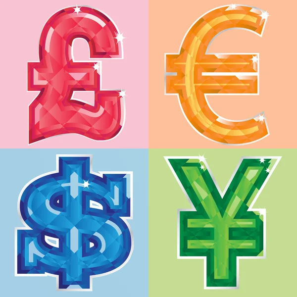 stock vector Jewelled currency symbols