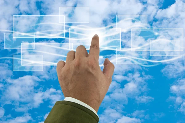 Cloud computing konceptet med business hand — Stockfoto