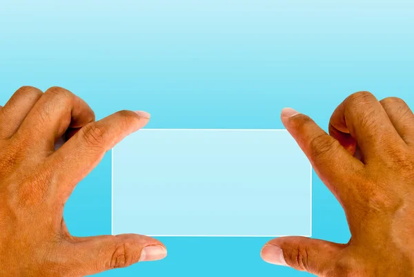 Mão e dedo tocando no espaço de cópia transparente em branco — Fotografia de Stock