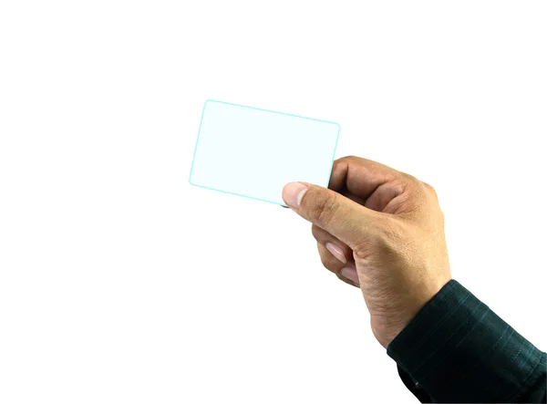 Ruka držící bílý prázdný název karty — Stock fotografie