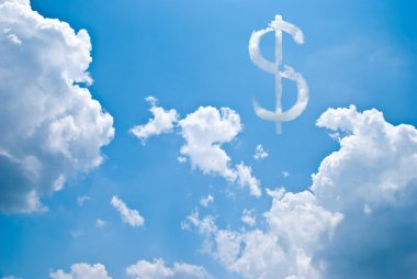 A dollar sign cloud in a blue sky clipart