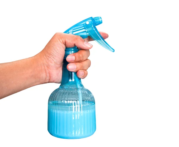 Mão com frasco de spray isolado em um branco com caminho de recorte — Fotografia de Stock