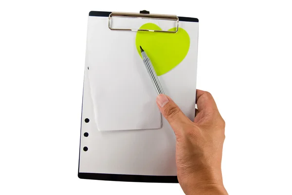 Hand holding clipboard with clipping path — Stock Photo, Image