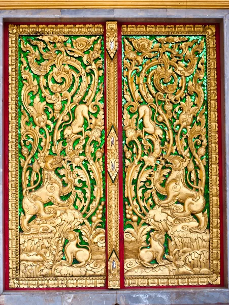 Pattern in traditional Thai style art on door of the temple in Thailand — Stock Photo, Image