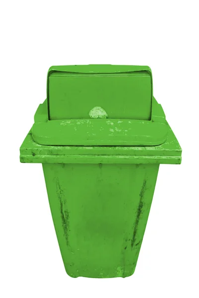 Contenitore di riciclaggio verde isolato su bianco con percorso di ritaglio — Foto Stock