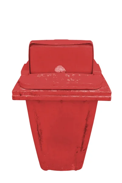 Cubo de reciclaje rojo aislado en blanco con ruta de recorte — Foto de Stock