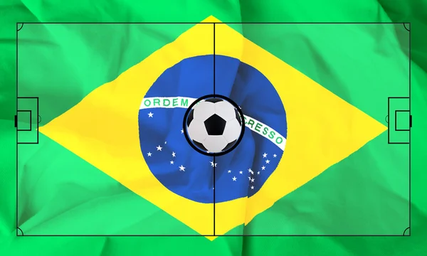 Piłka nożna pole układ na realistyczne tła flaga Brazylii — Zdjęcie stockowe