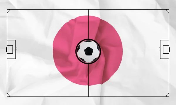 Layout de campo de futebol no fundo realista da bandeira do Japão — Fotografia de Stock
