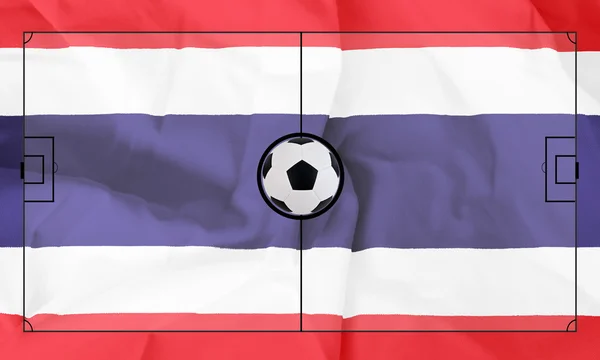 現実的なタイの旗の背景にサッカーのフィールドのレイアウト — ストック写真